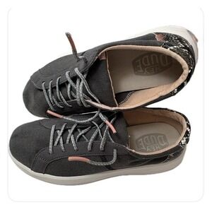 Hey Dude Karina Womens Slip On Shoes Jet Black Snakeskin Lace Up Sz W8 Easy On